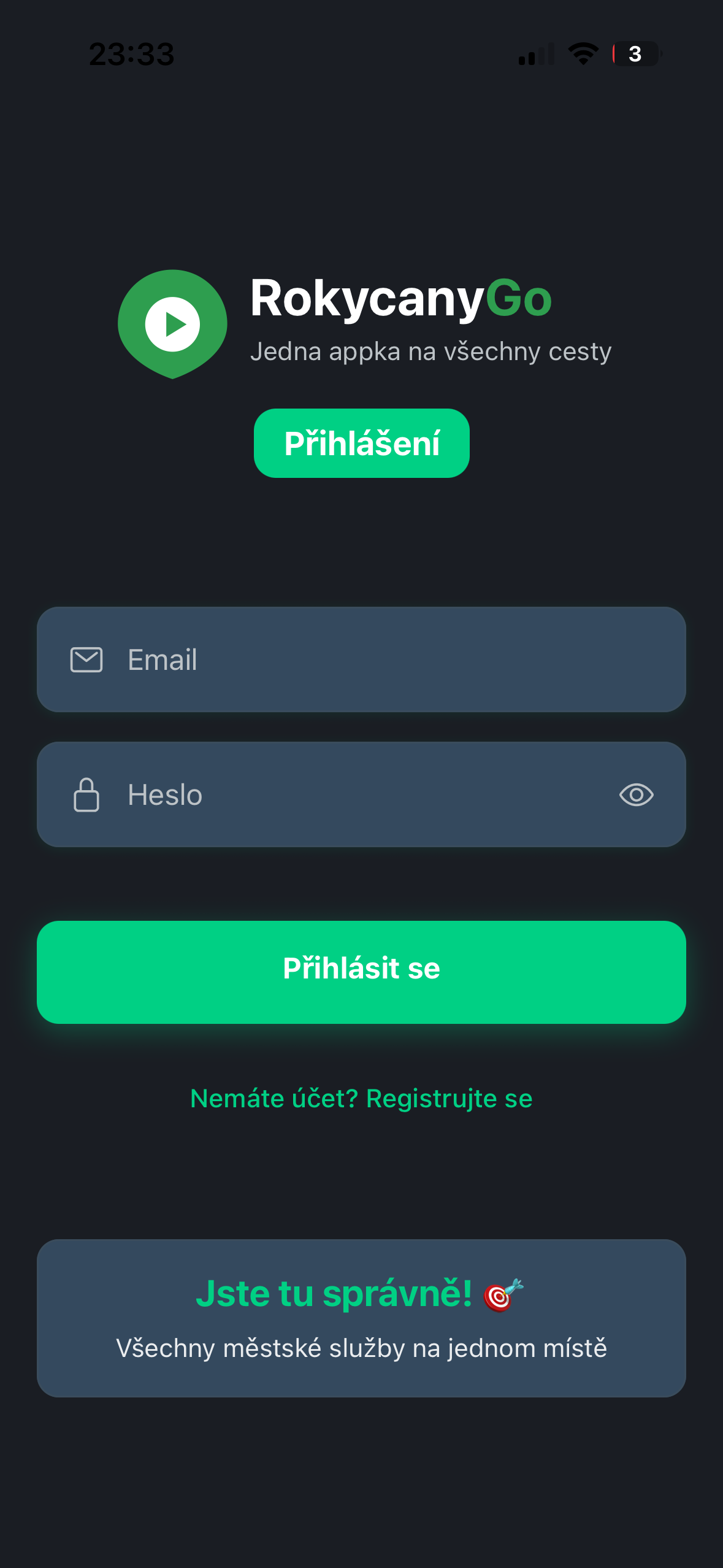 RokycanyGo – přihlašení do aplikace