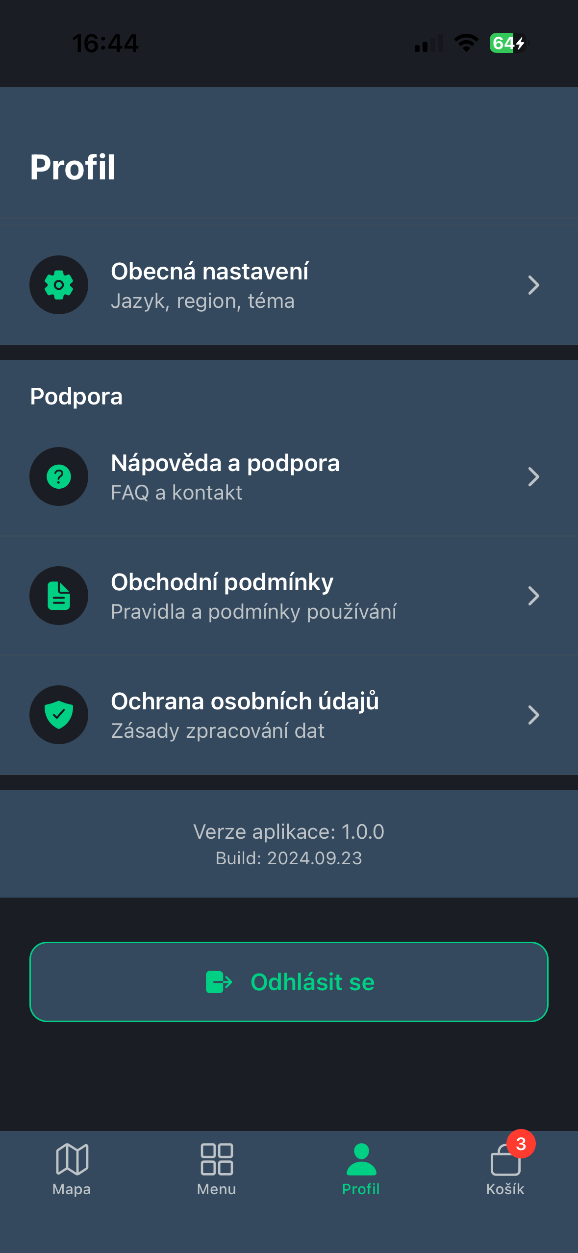 RokycanyGo – profil uživatele a nastavení aplikace